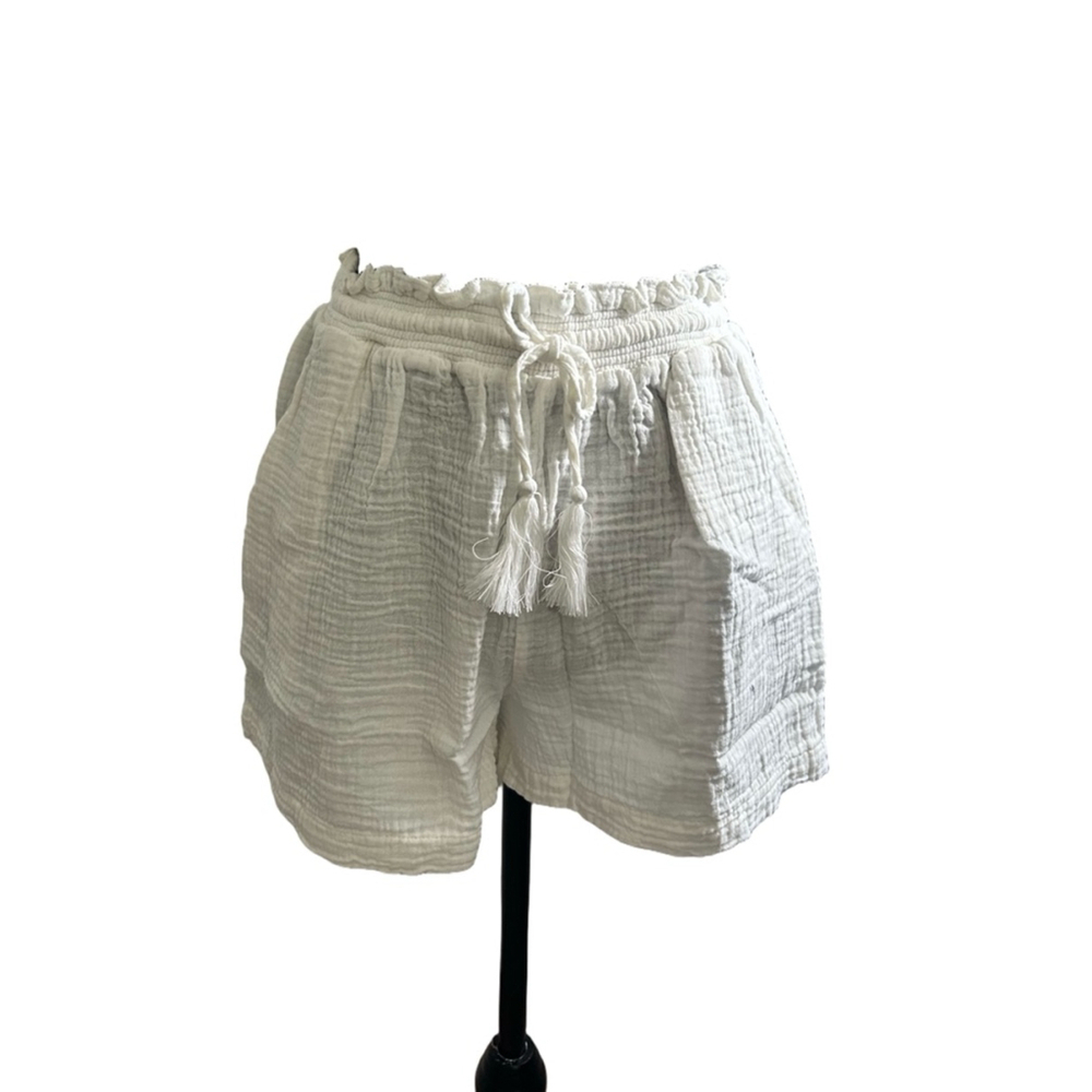 Hello Nite White Sand Gauze Shorts with Braided Tassel Tie & Pockets Size Medium